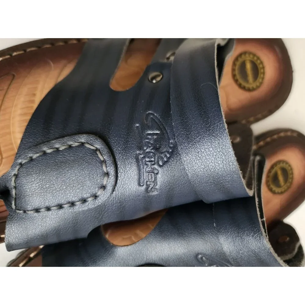 XiuXian Men's Navy Blue/Brown Fashion Leather Flip Flop Slipper Sandal Size 42